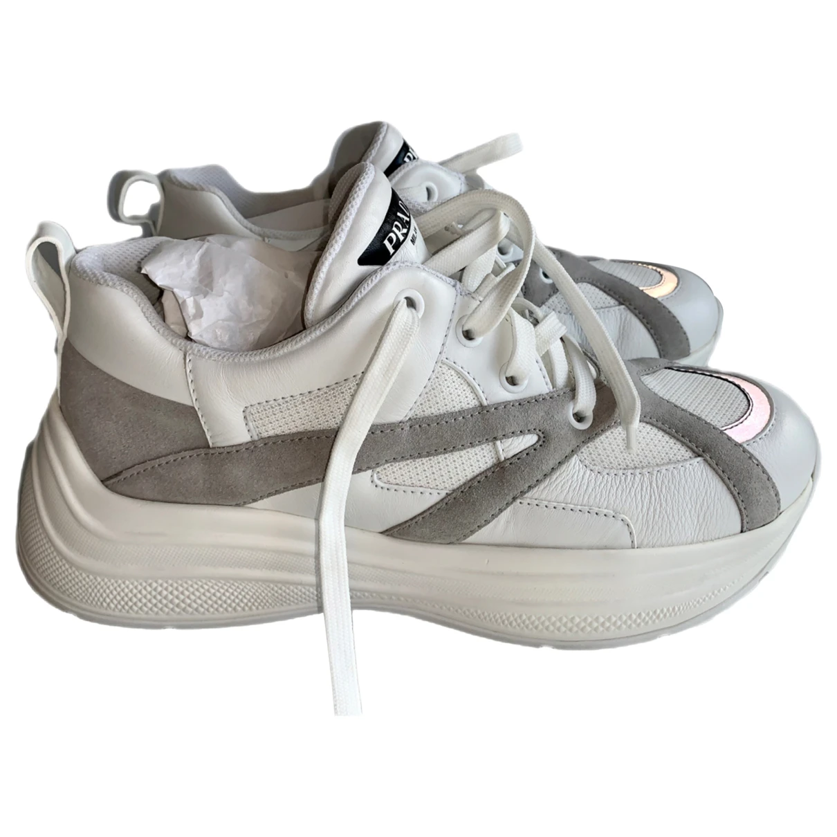 Pre-owned Prada Cloudbust Thunder Leather Low Trainers In White