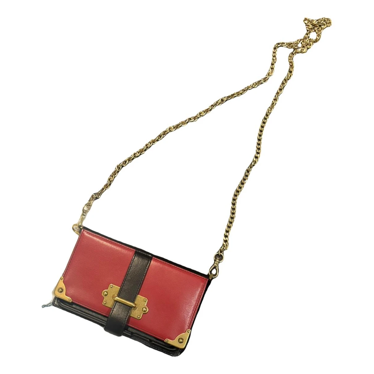 Pre-owned Prada Cahier Leather Clutch Bag In Red