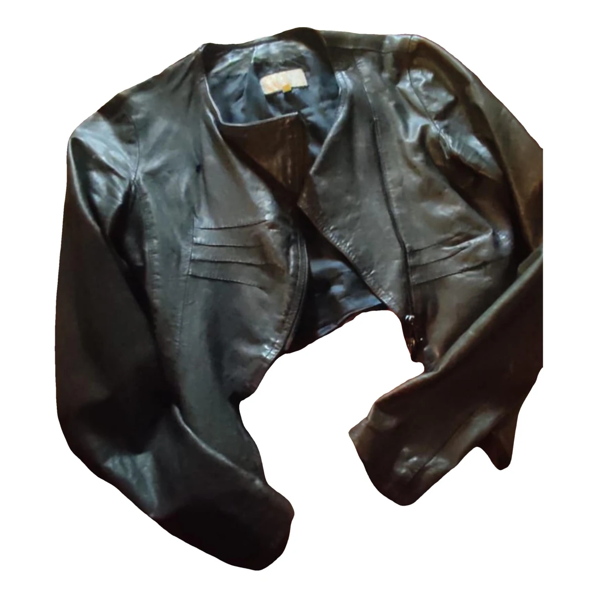 Pre-owned Leather Crown Leather Biker Jacket In Blue