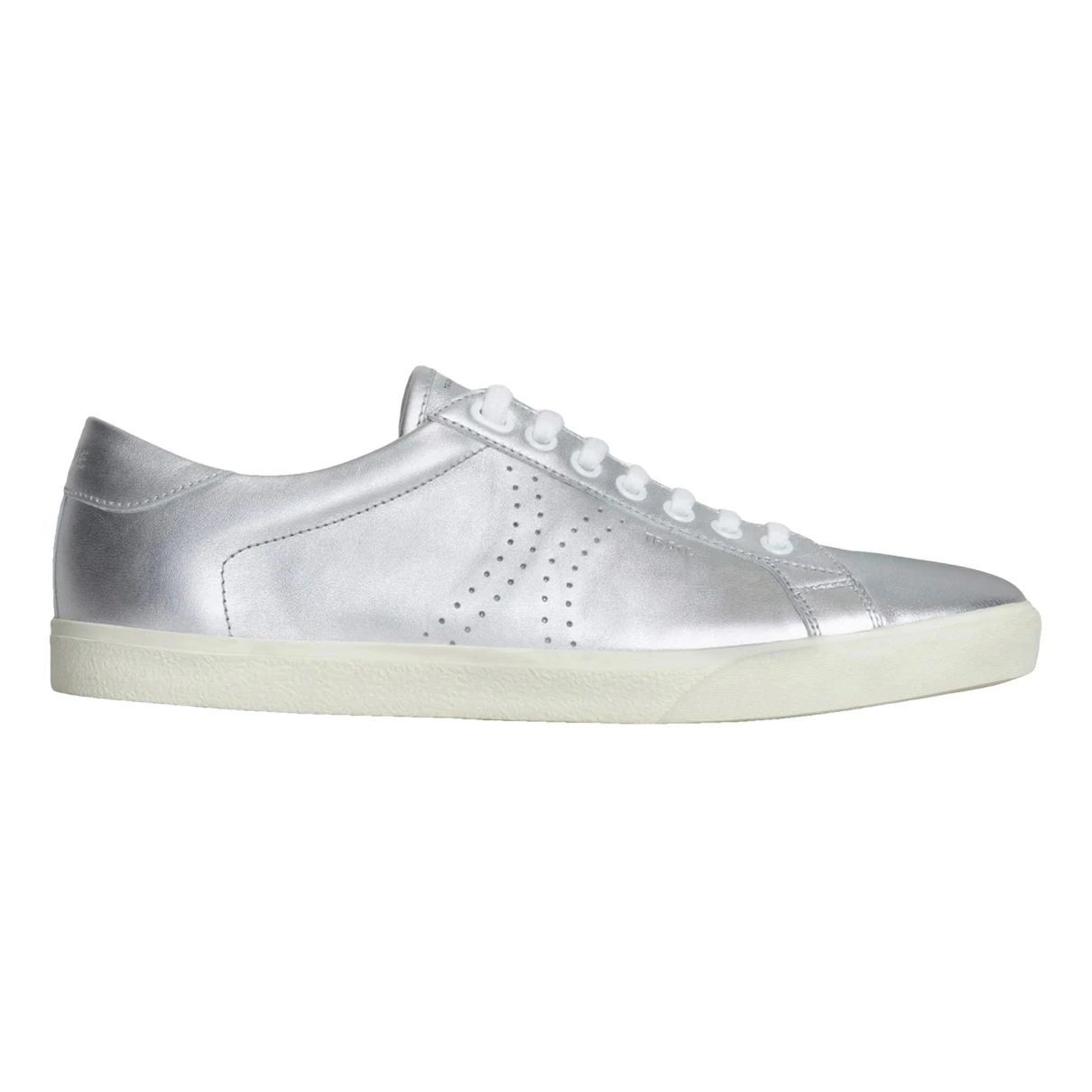 Pre-owned Celine Triomphe Leather Low Trainers In Silver