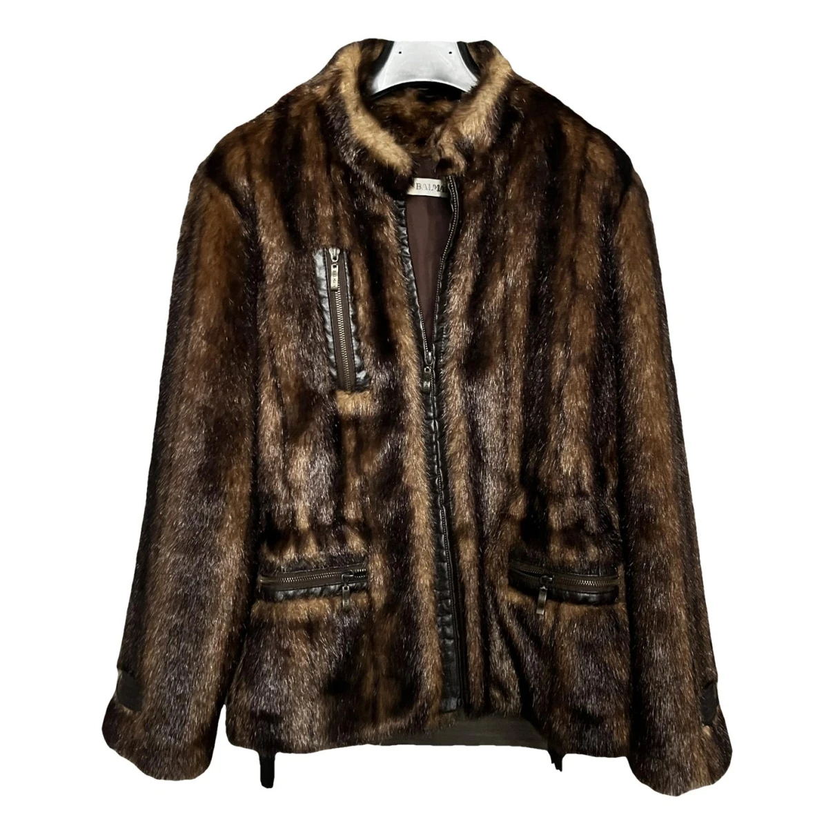 Pre-owned Balmain Faux Fur Coat In Brown