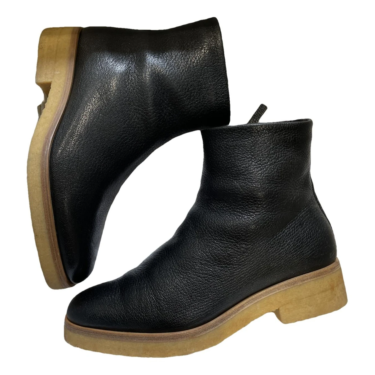 Pre-owned The Row Leather Boots In Black