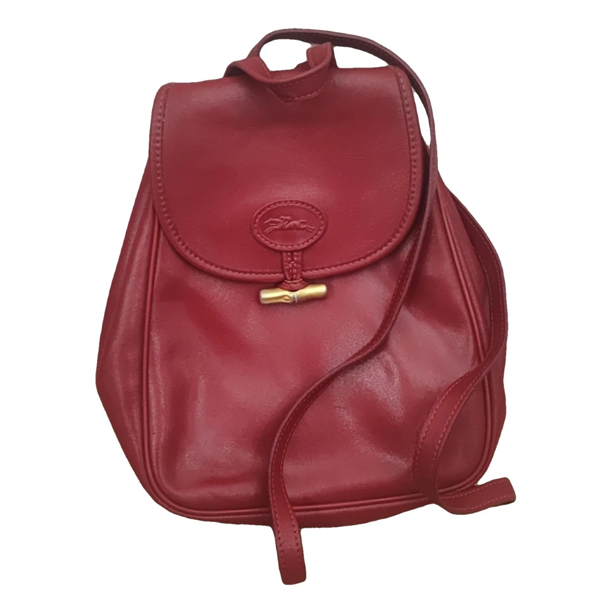 Pre-owned Longchamp Leather Backpack In Burgundy