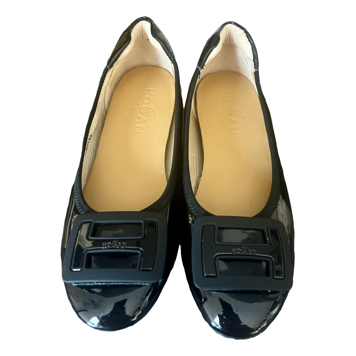 Pre-owned Hogan Patent Leather Flats In Black