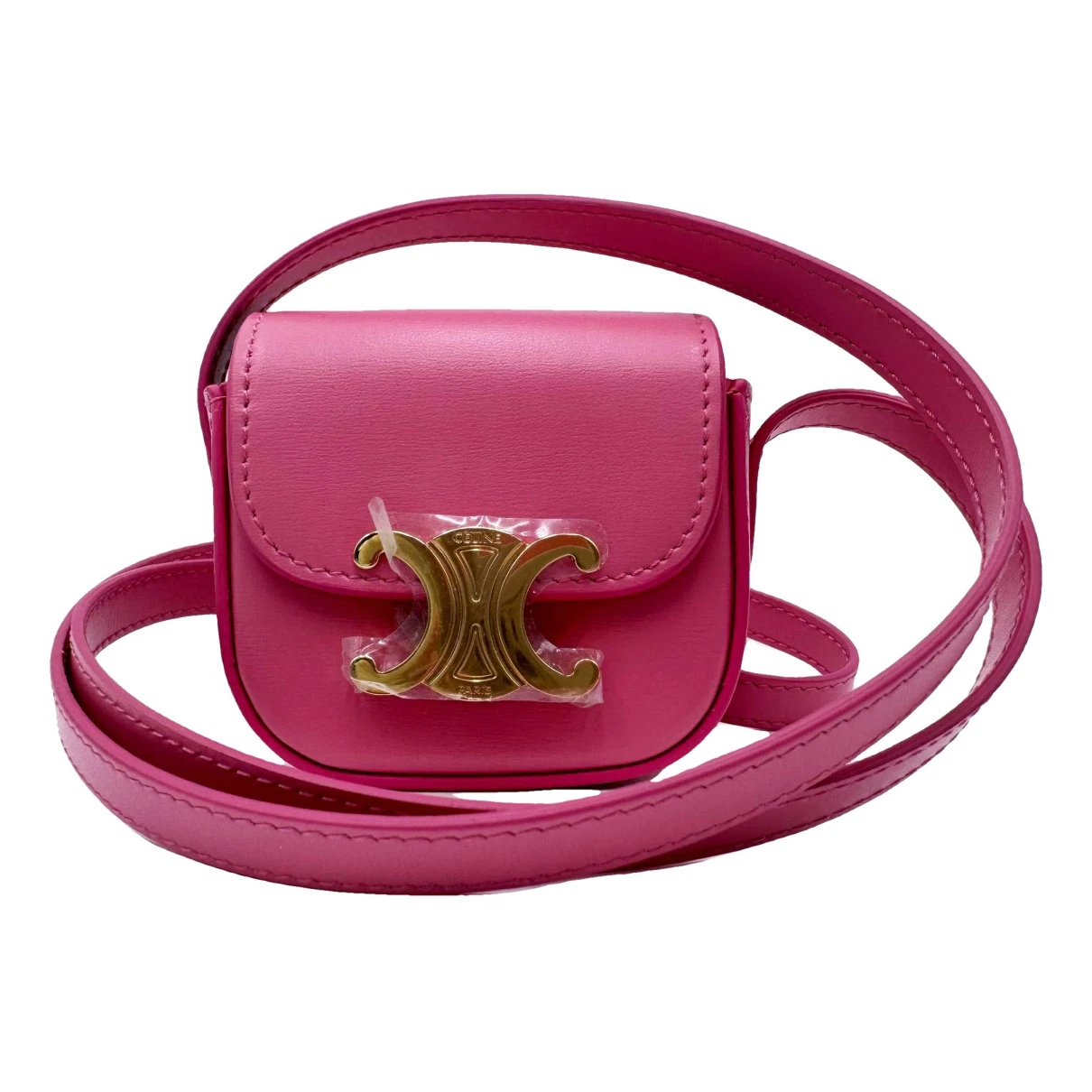 Pre-owned Celine Triomphe Leather Crossbody Bag In Pink