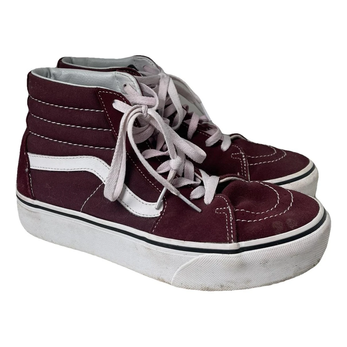 Pre-owned Vans Leather Trainers In Burgundy