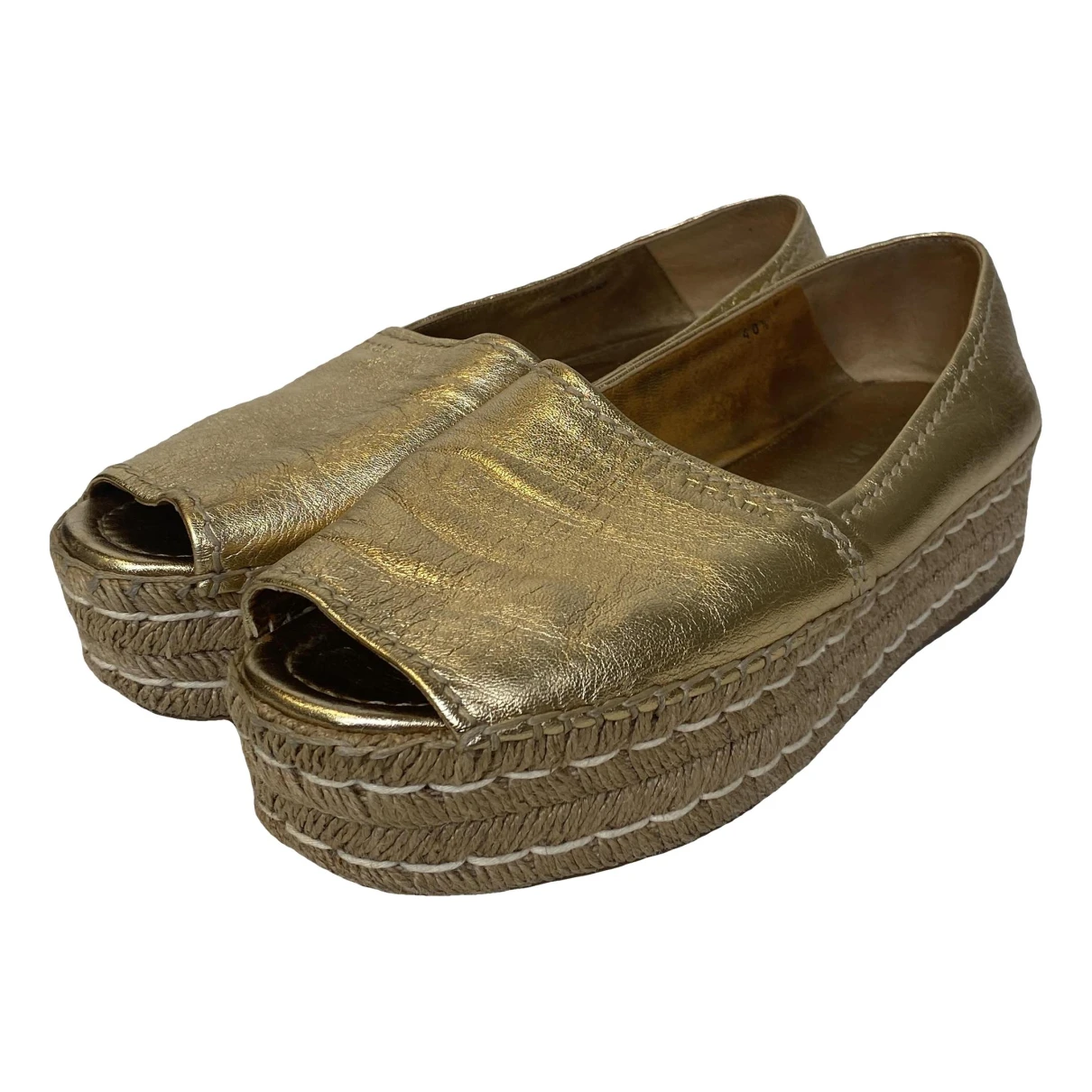 Pre-owned Prada Leather Espadrilles In Gold
