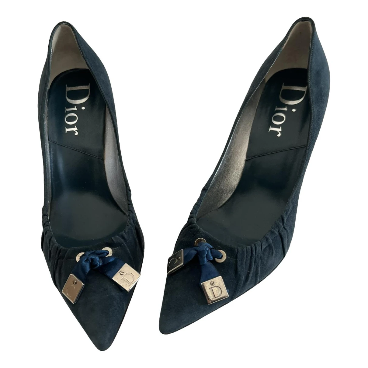 Pre-owned Dior Cherie Pointy Pump Pony-style Calfskin Heels In Blue