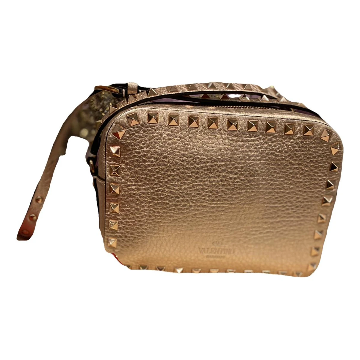 Pre-owned Valentino Garavani Rockstud Leather Handbag In Gold