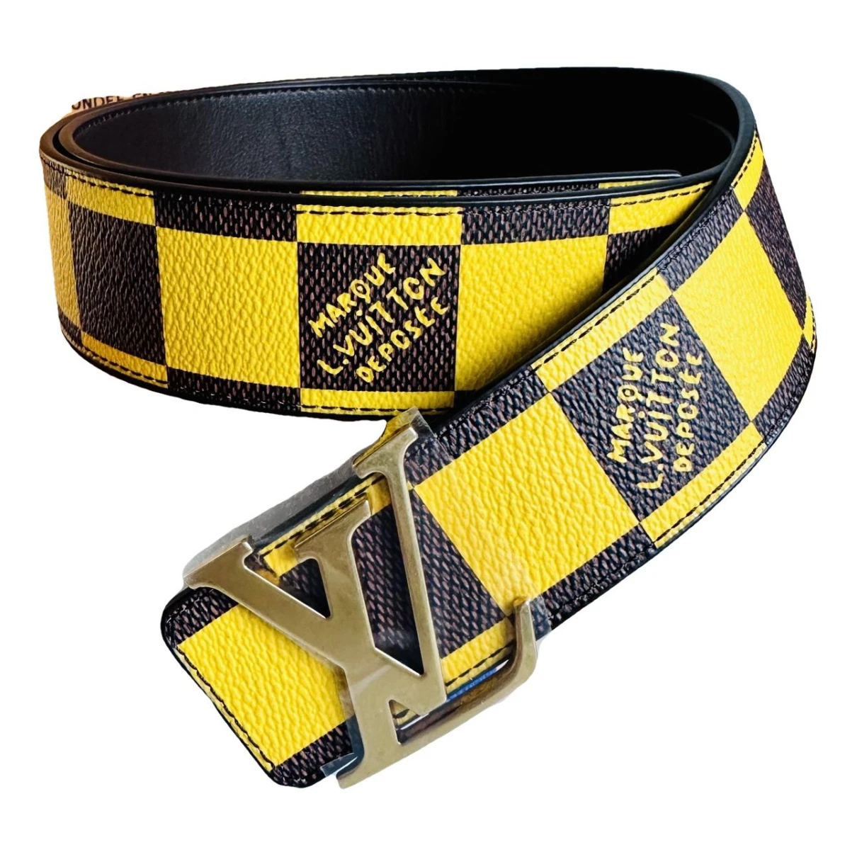 Pre-owned Louis Vuitton Initiales Leather Belt In Yellow