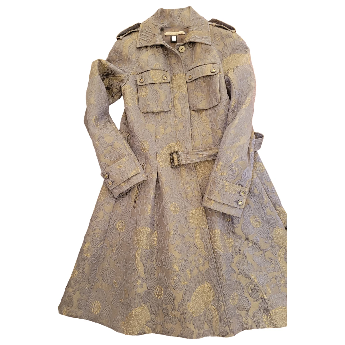 Pre-owned Class Cavalli Silk Trench Coat In Gold