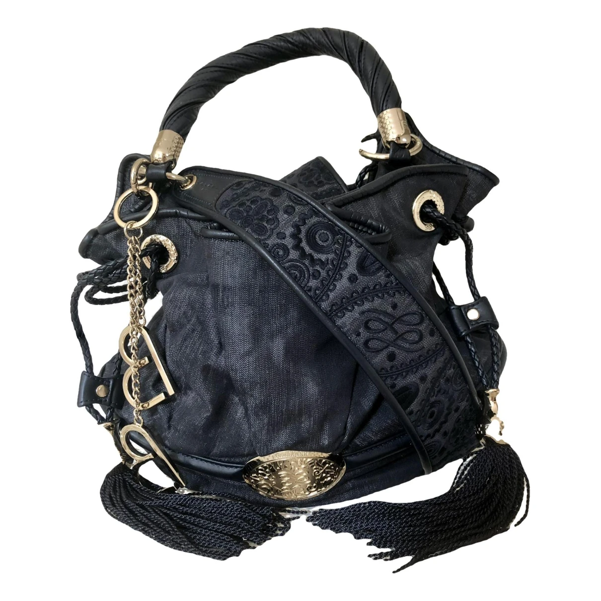 Pre-owned Lancel Brigitte Bardot Tweed Handbag In Blue