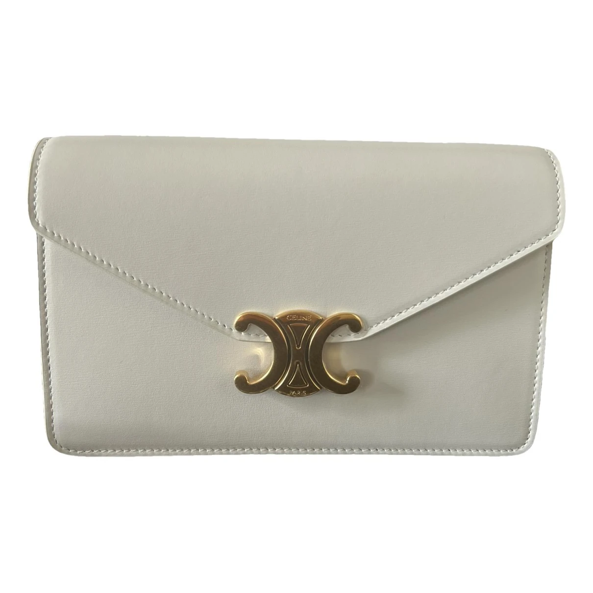 Pre-owned Celine Triomphe Chain Leather Crossbody Bag In White