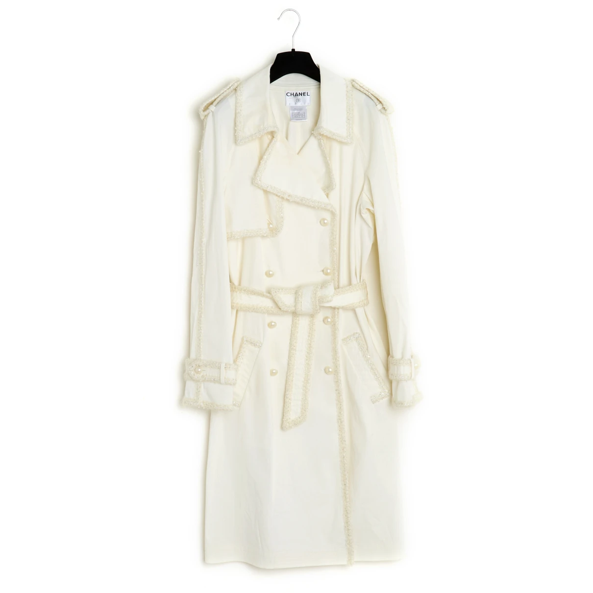 Pre-owned Chanel Trench Coat In Ecru