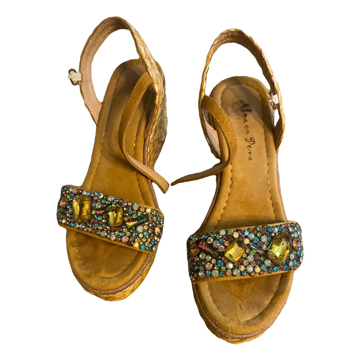 Pre-owned Alma En Pena Glitter Sandals In Camel