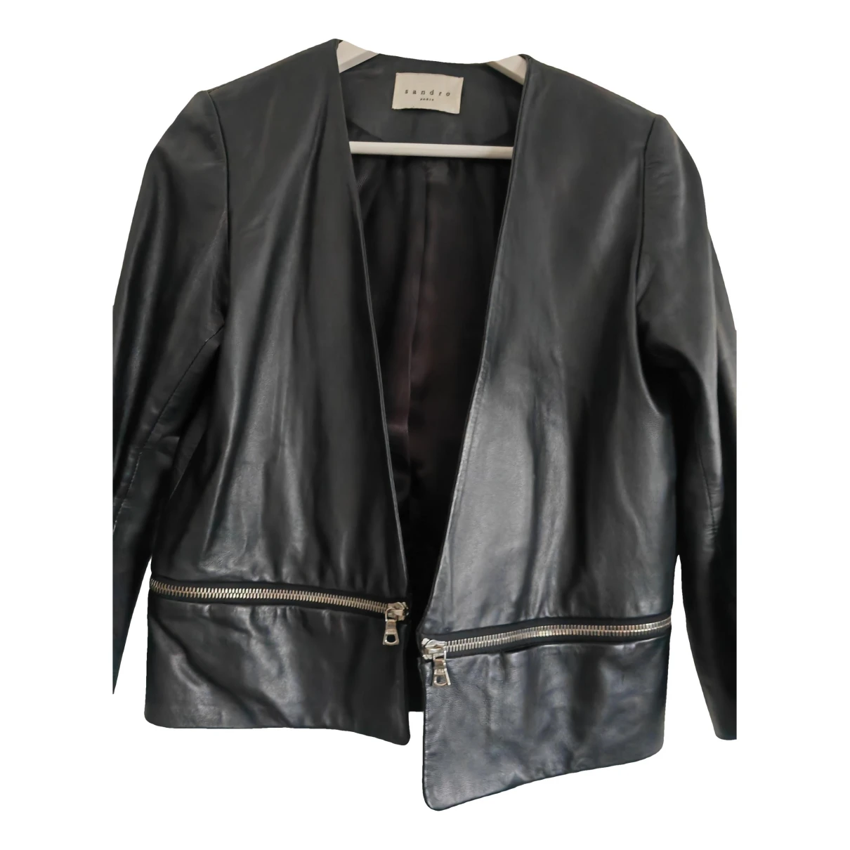 Pre-owned Sandro Leather Short Vest In Black