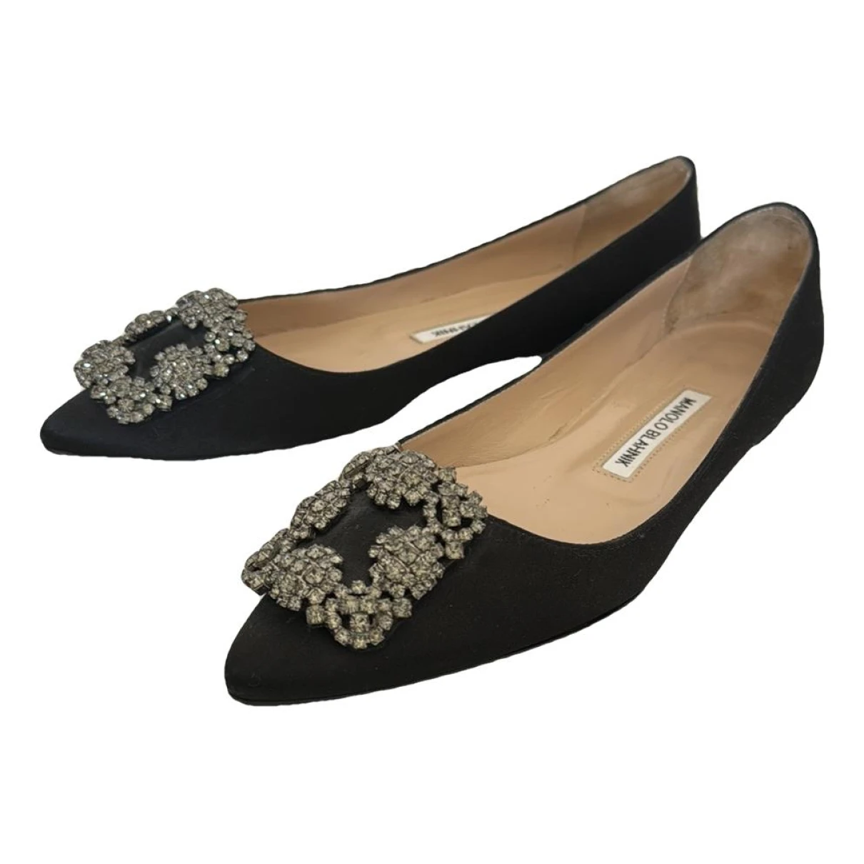 Pre-owned Manolo Blahnik Hangisi Leather Flats In Black