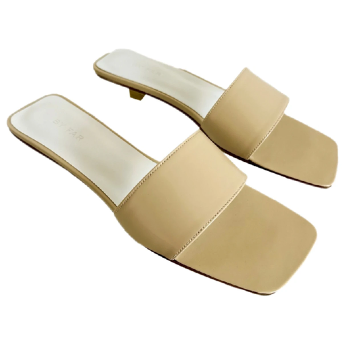 Pre-owned By Far Leather Mules & Clogs In Beige