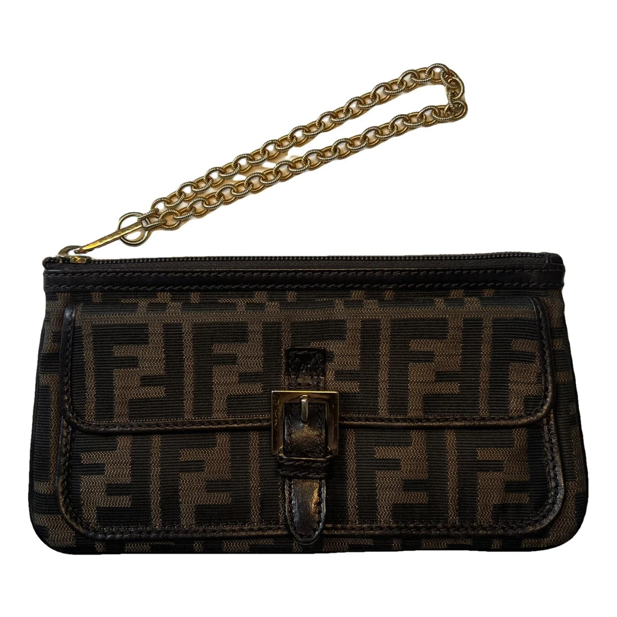 Pre-owned Fendi Double F Cloth Clutch Bag In Brown