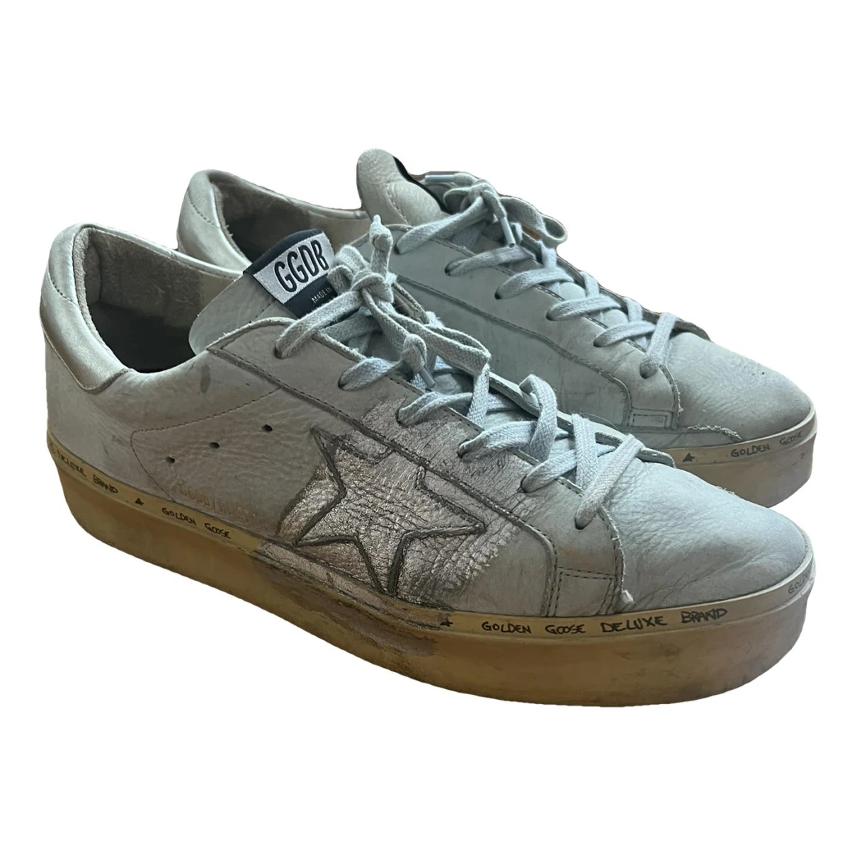 Pre-owned Golden Goose Hi Star Leather Trainers In Blue