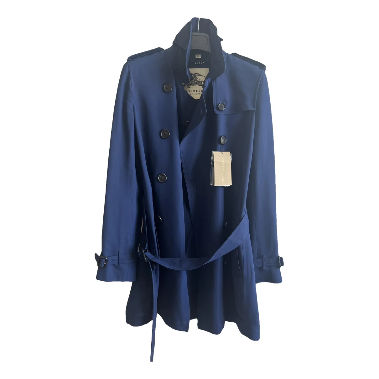 Pre-owned Burberry Kensington Silk Trench Coat In Navy