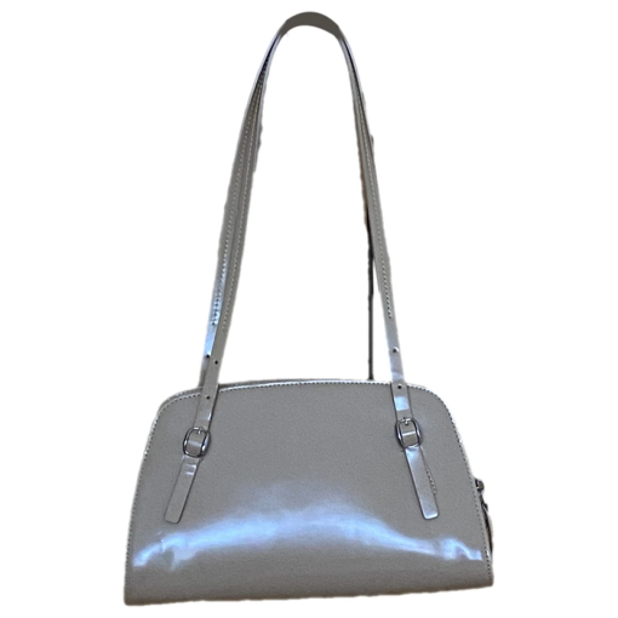 Pre-owned By Far Patent Leather Handbag In Beige