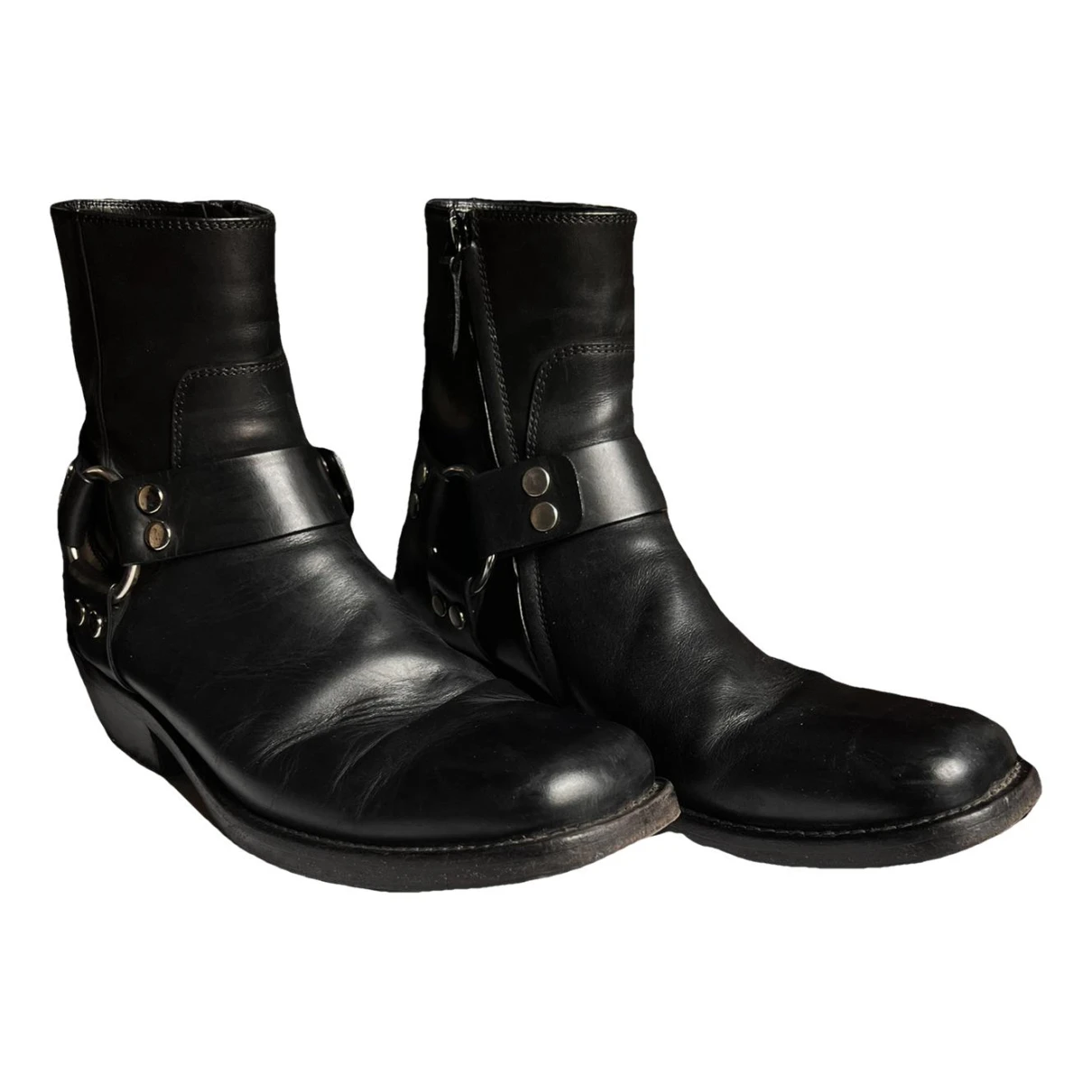 Pre-owned Balenciaga Santiag Harness Leather Boots In Black