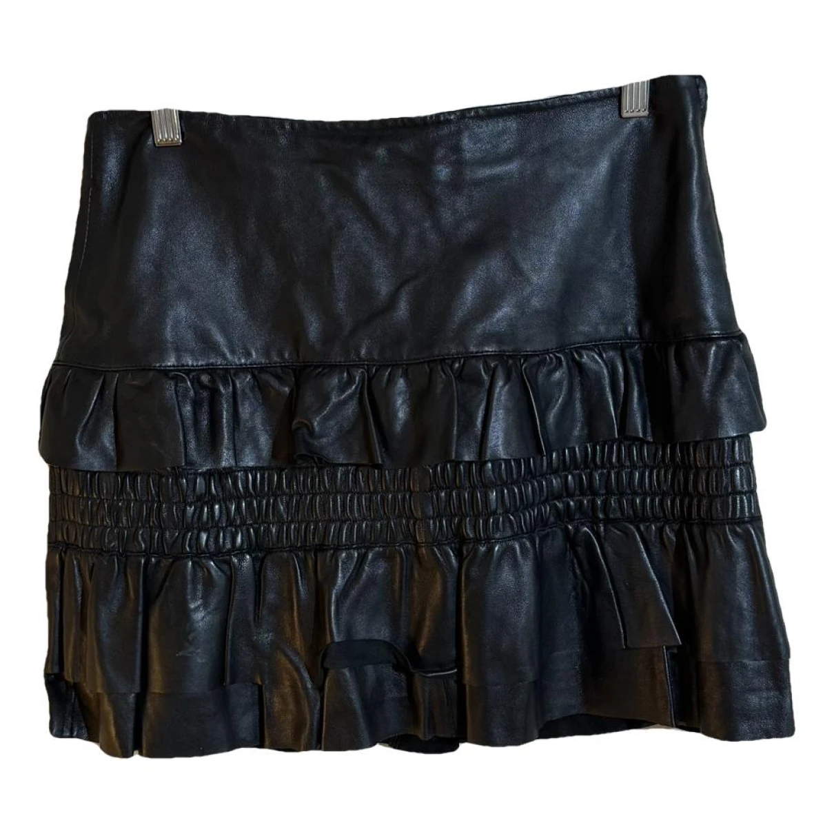 Pre-owned Maje Leather Mid-length Skirt In Black