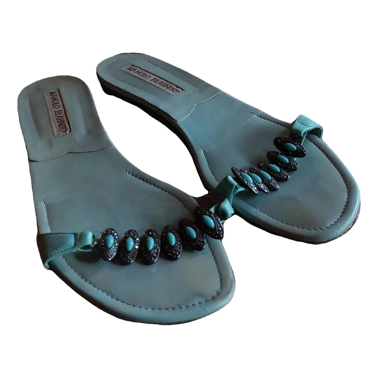 Pre-owned Manolo Blahnik Leather Sandal In Turquoise