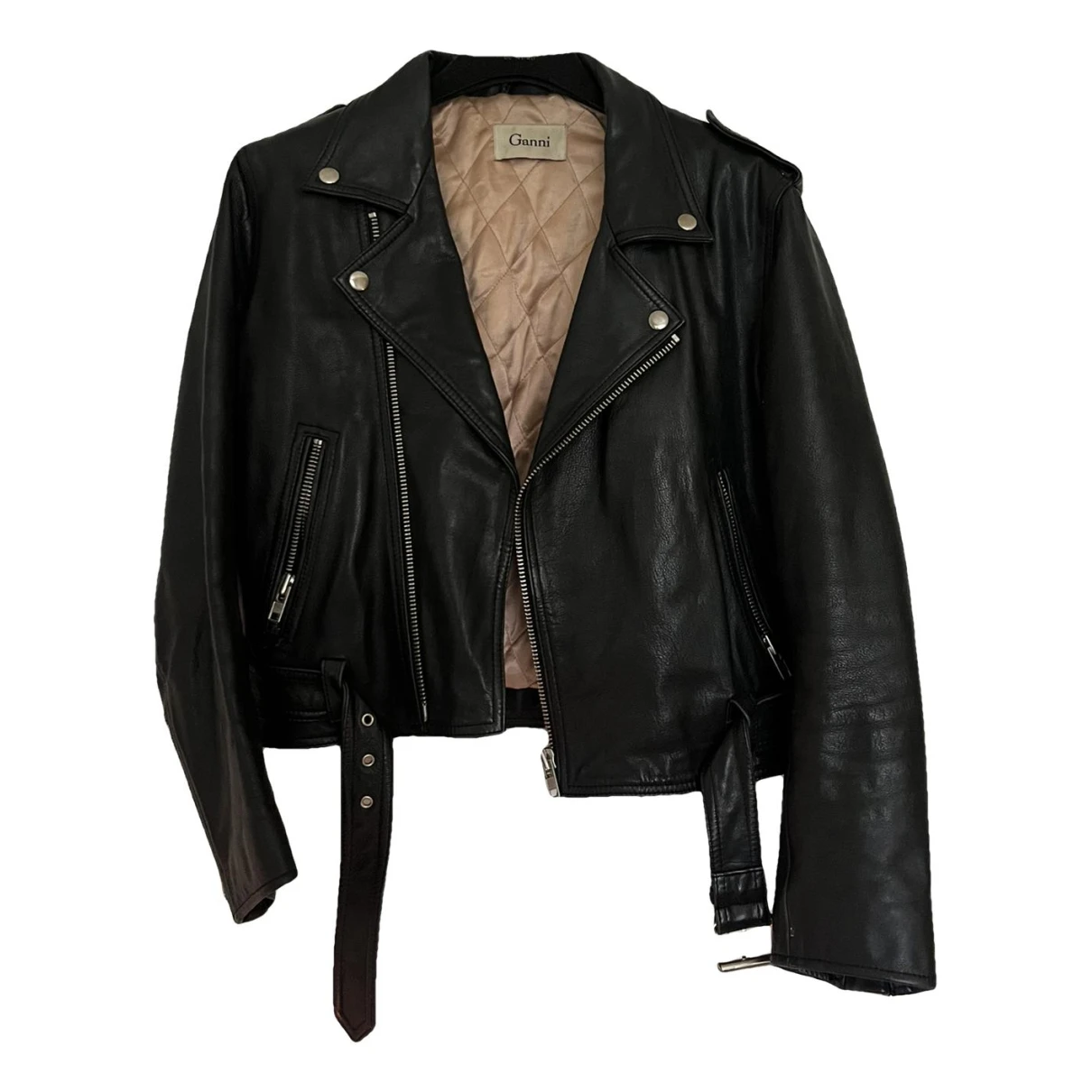 Pre-owned Ganni Leather Jacket In Black