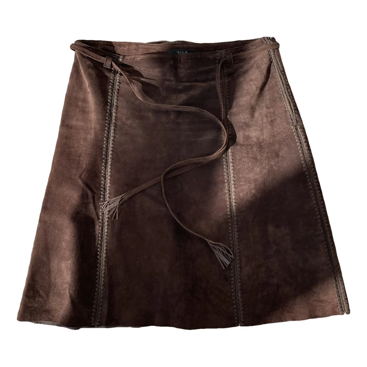 Pre-owned Vila Leather Mid-length Skirt In Brown