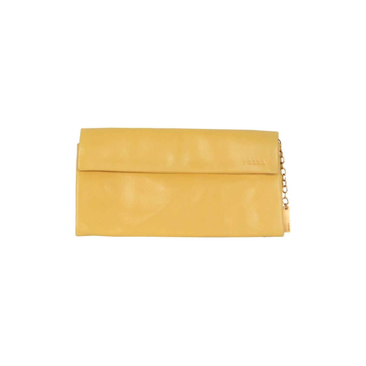 Pre-owned Prada Leather Clutch Bag In Yellow