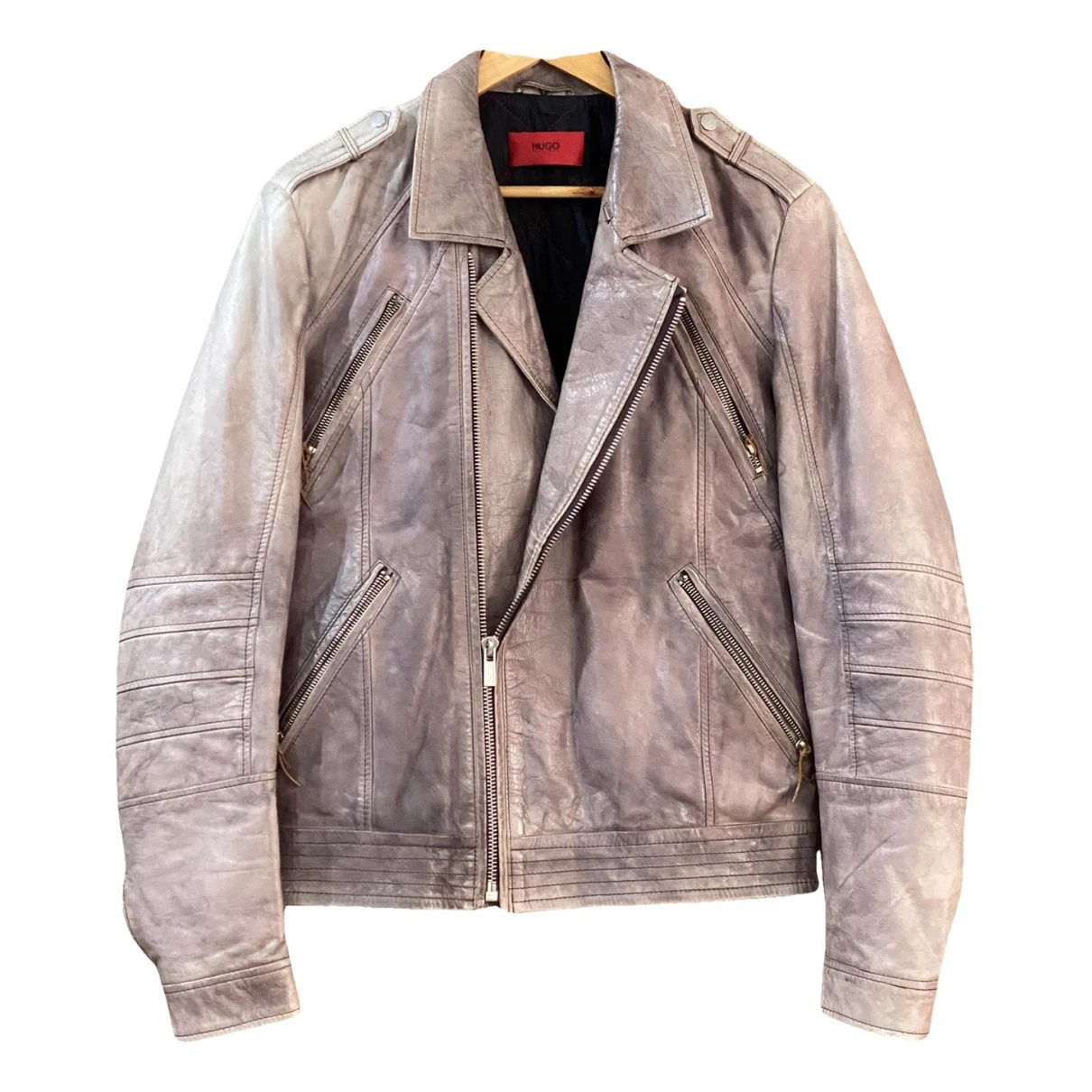 Pre-owned Hugo Boss Leather Jacket In Grey