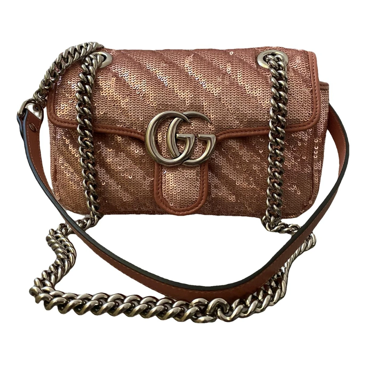 Pre-owned Gucci Gg Marmont Flap Glitter Crossbody Bag In Pink
