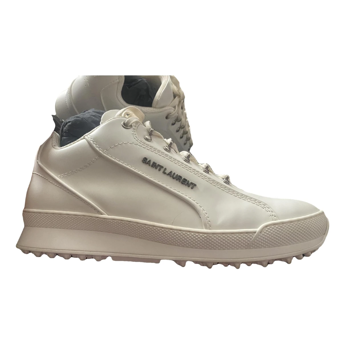 Pre-owned Saint Laurent Jump Leather Trainers In White