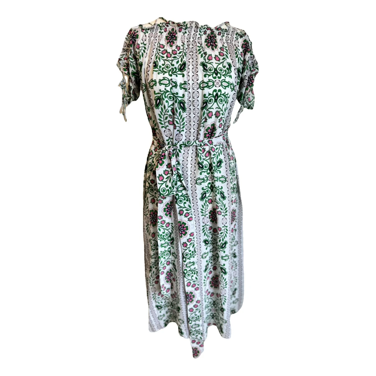 Pre-owned Tory Burch Silk Mid-length Dress In Green