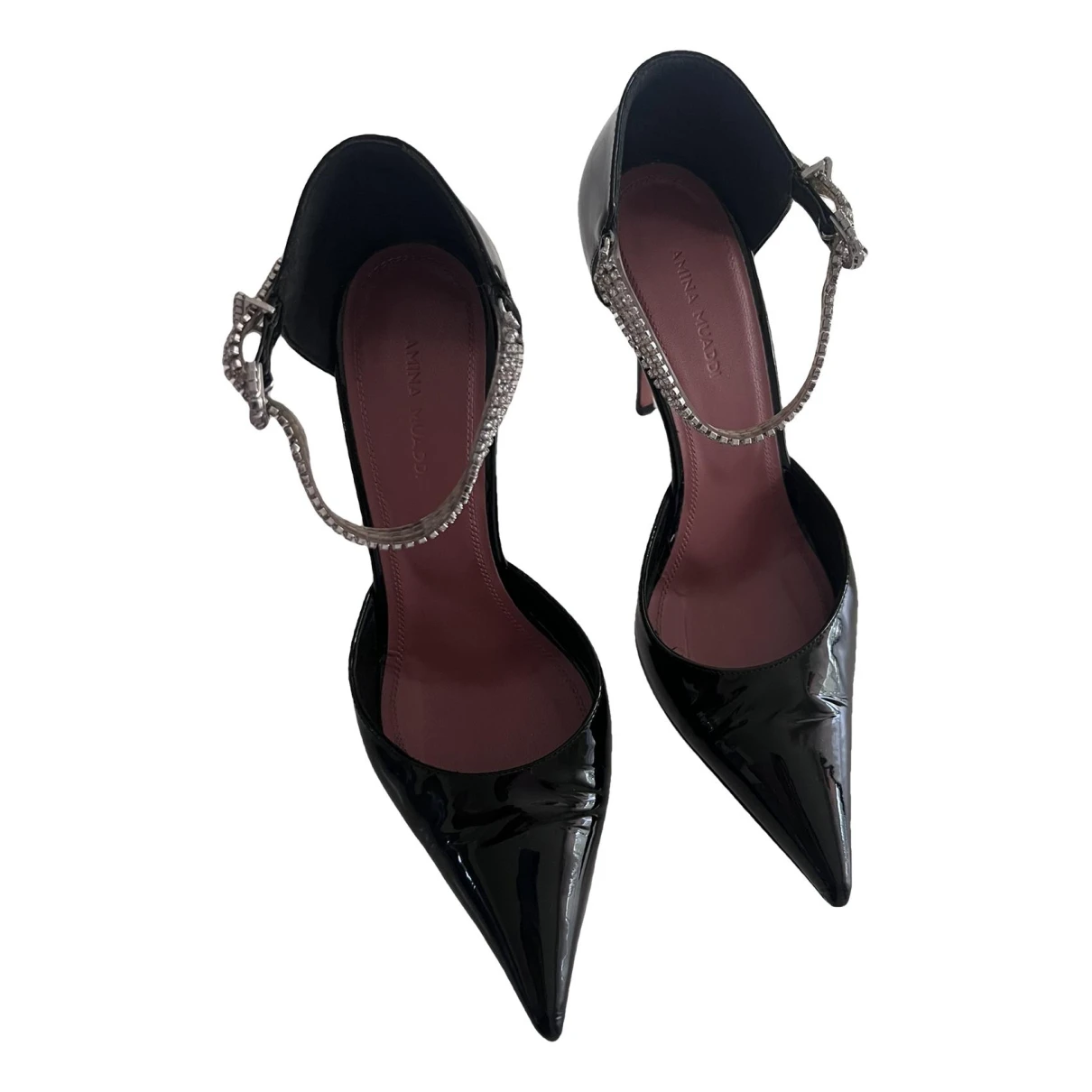 Pre-owned Amina Muaddi Patent Leather Heels In Black