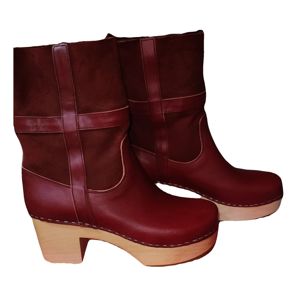Pre-owned Swedish Hasbeens Leather Boots In Red