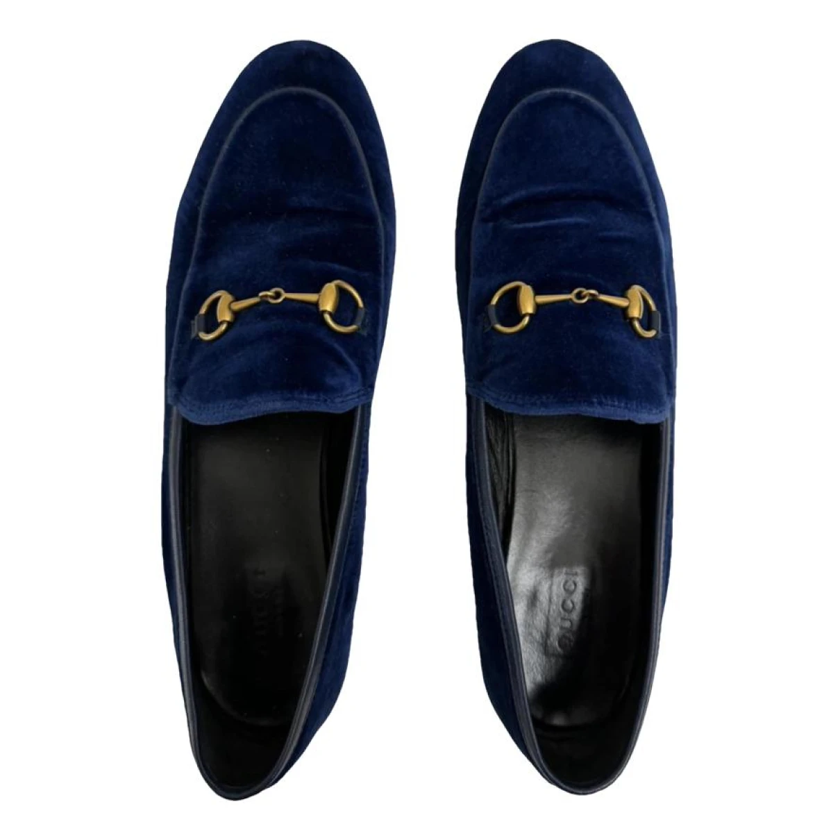 Pre-owned Gucci Jordaan Velvet Flats In Blue