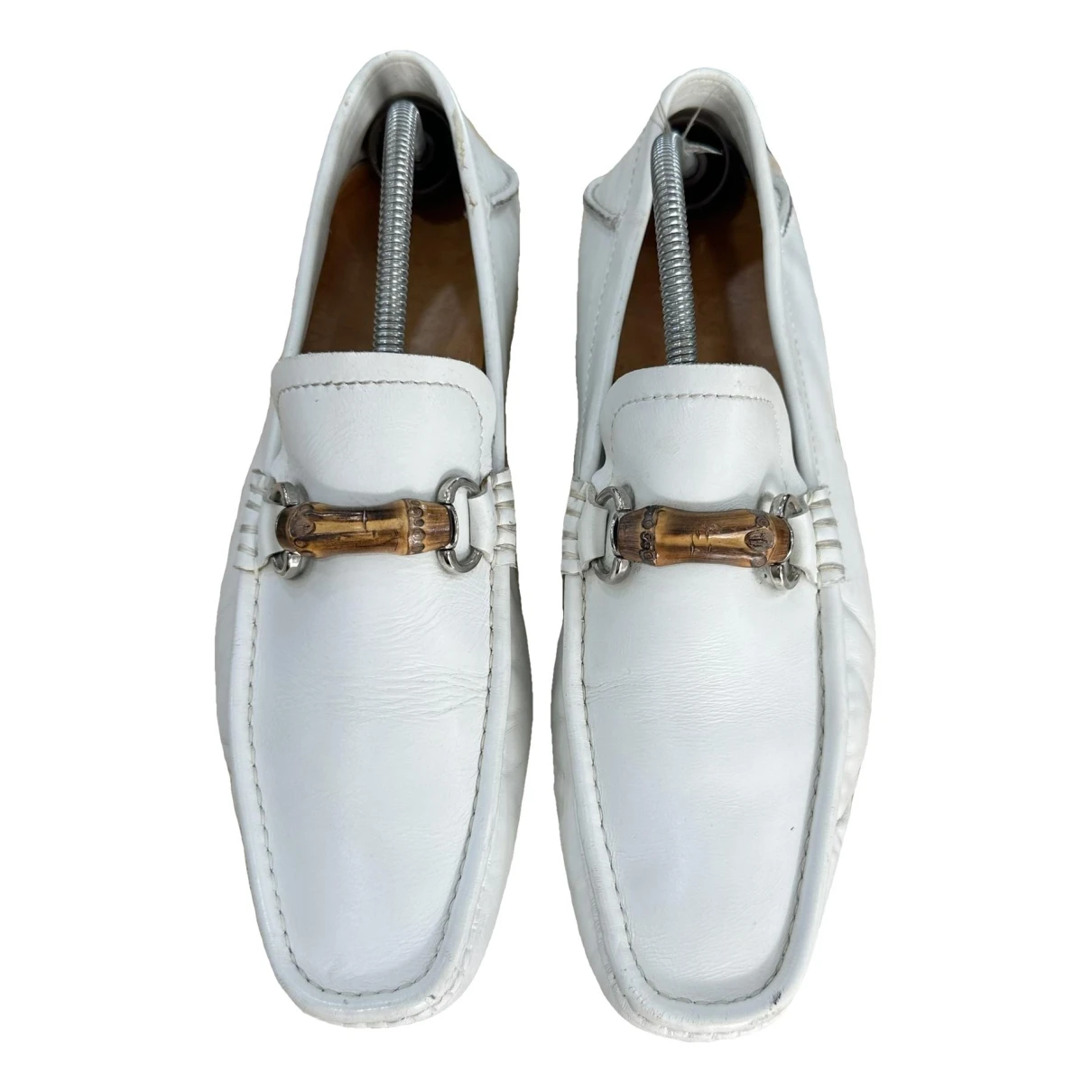 Pre-owned Gucci Brixton Leather Flats In White