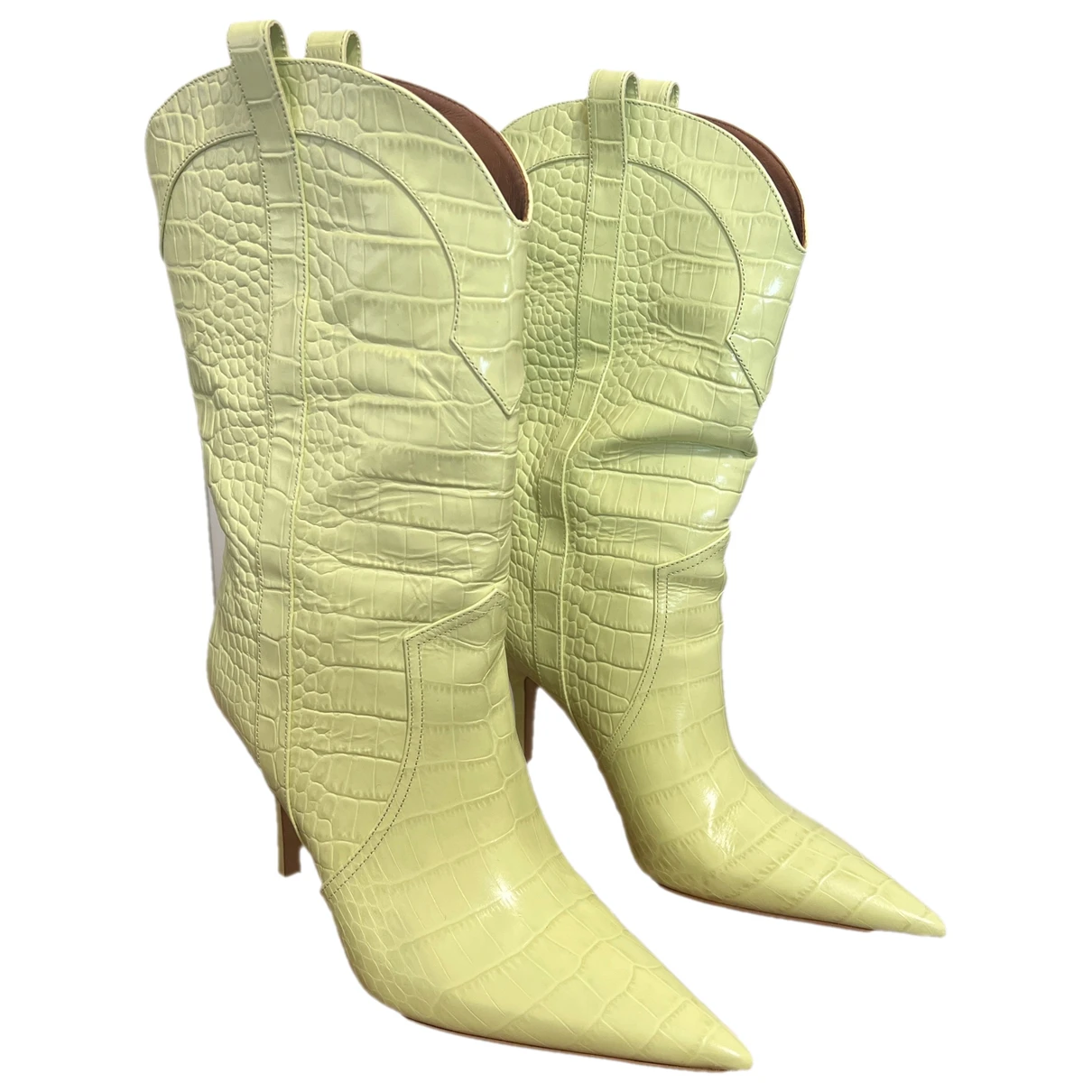 Pre-owned Paris Texas Leather Western Boots In Green