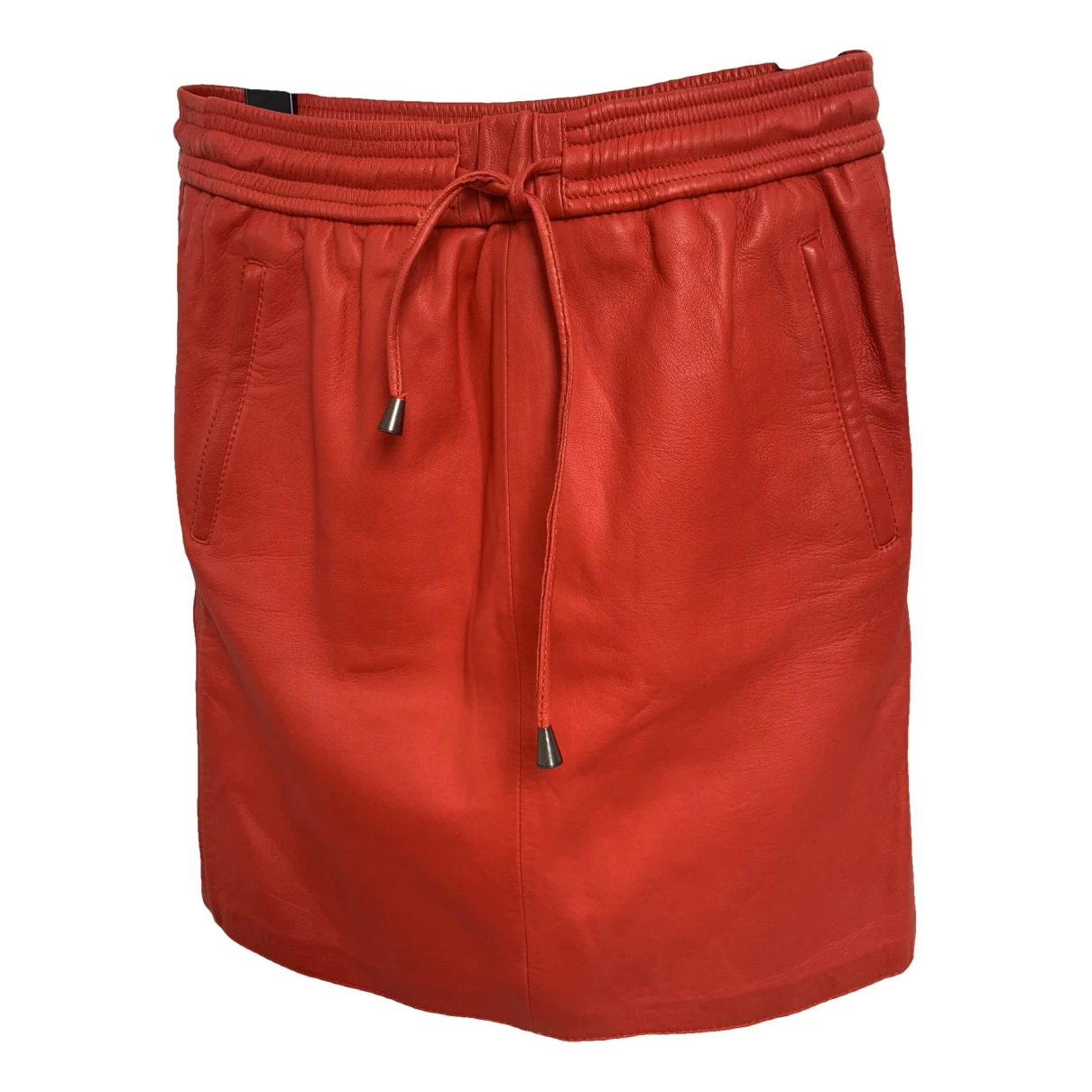 Pre-owned Second Female Leather Mid-length Skirt In Orange