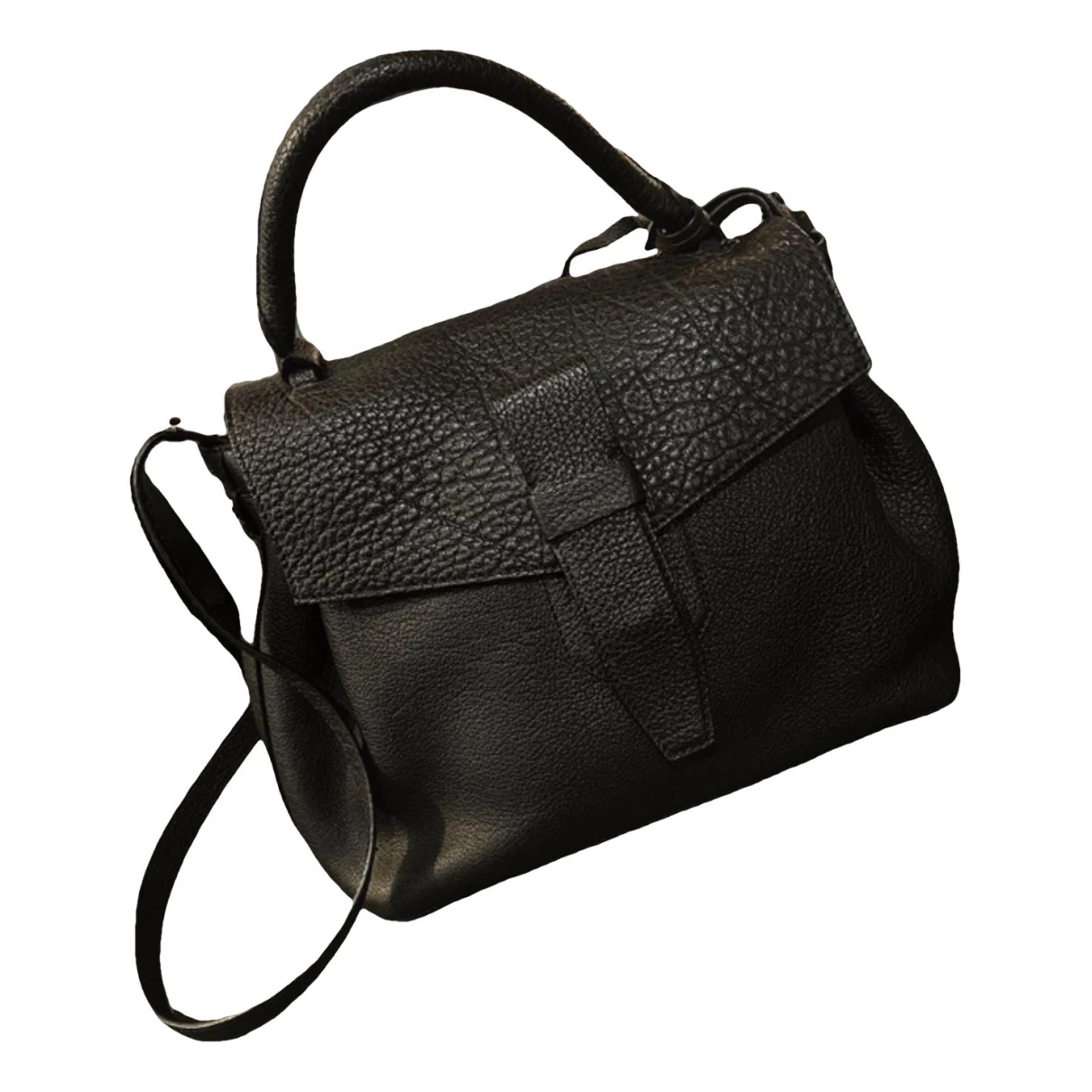 Pre-owned Lancel Charlie Leather Crossbody Bag In Black