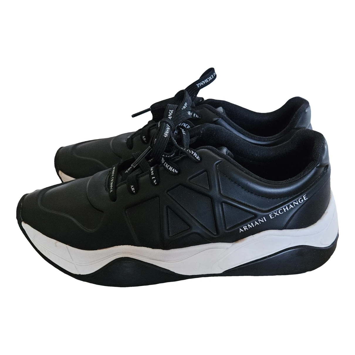 Pre-owned Armani Exchange Patent Leather Trainers In Black