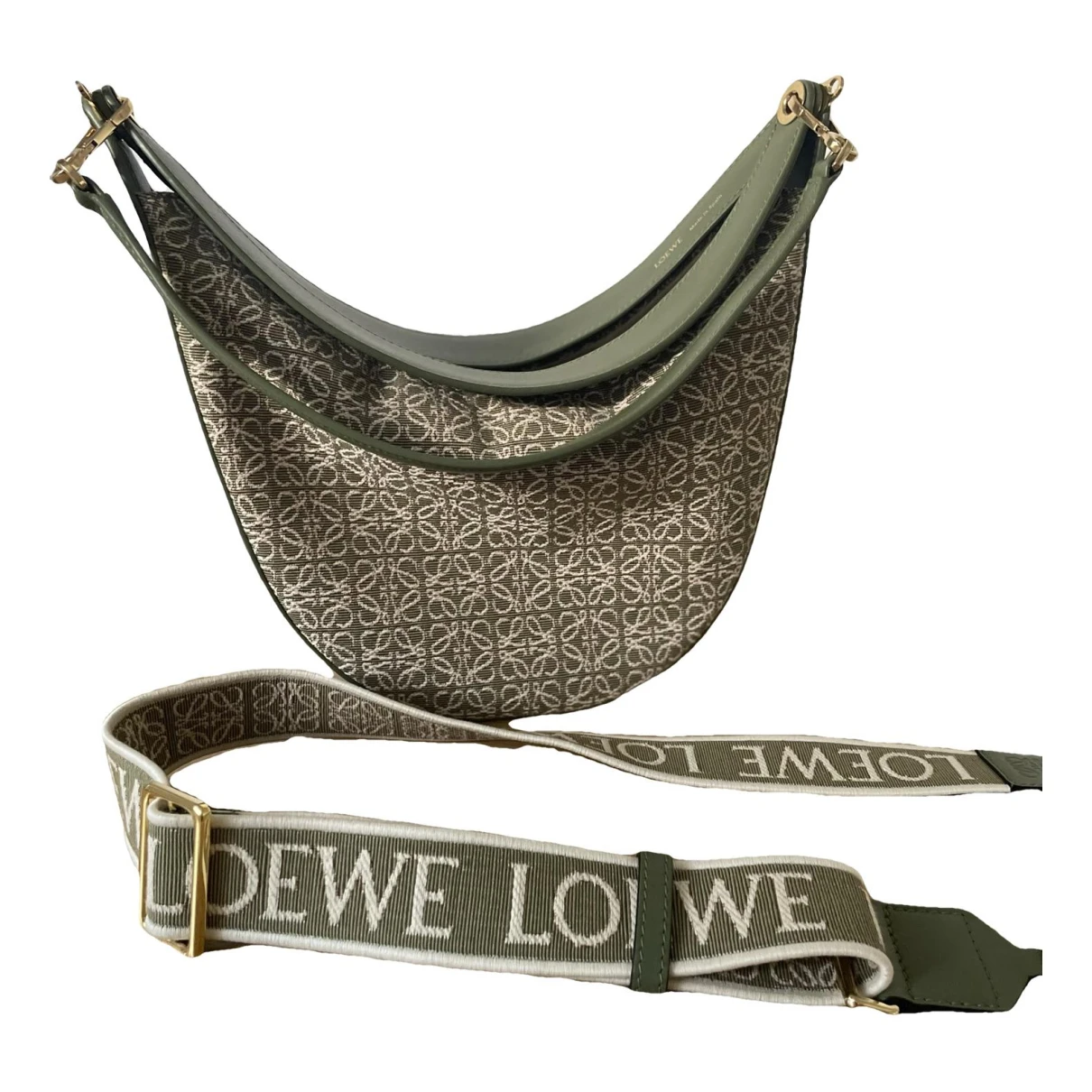 Pre-owned Loewe Luna Leather Handbag In Green
