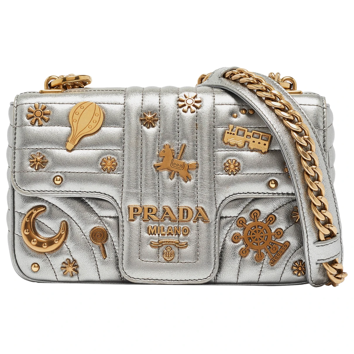 Pre-owned Prada Leather Handbag In Metallic
