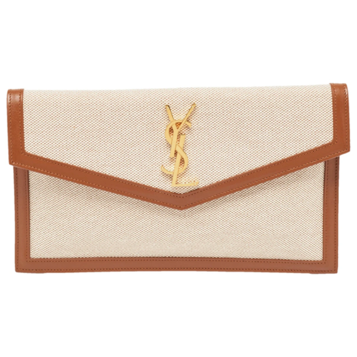 Pre-owned Saint Laurent Leather Clutch Bag In Beige