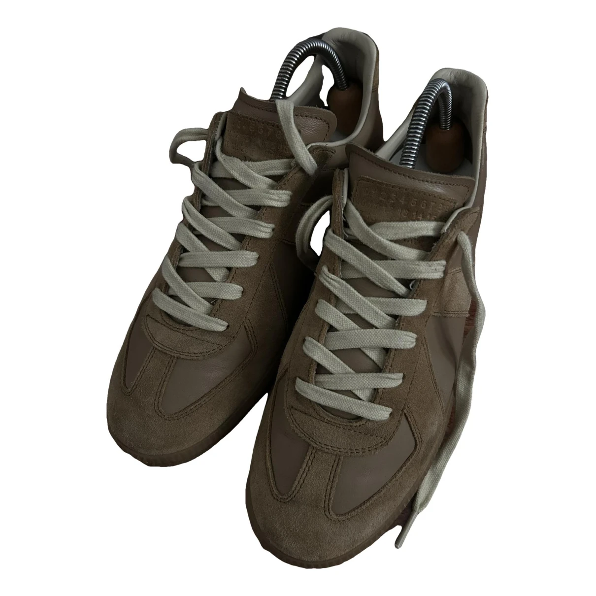 Pre-owned Maison Margiela Replica Leather Low Trainers In Brown