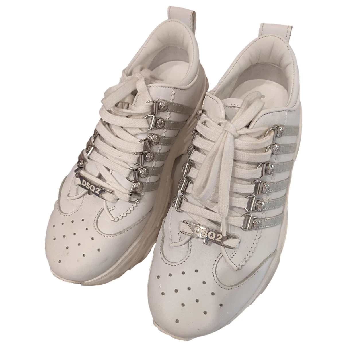 Pre-owned Dsquared2 Vegan Leather Trainers In White