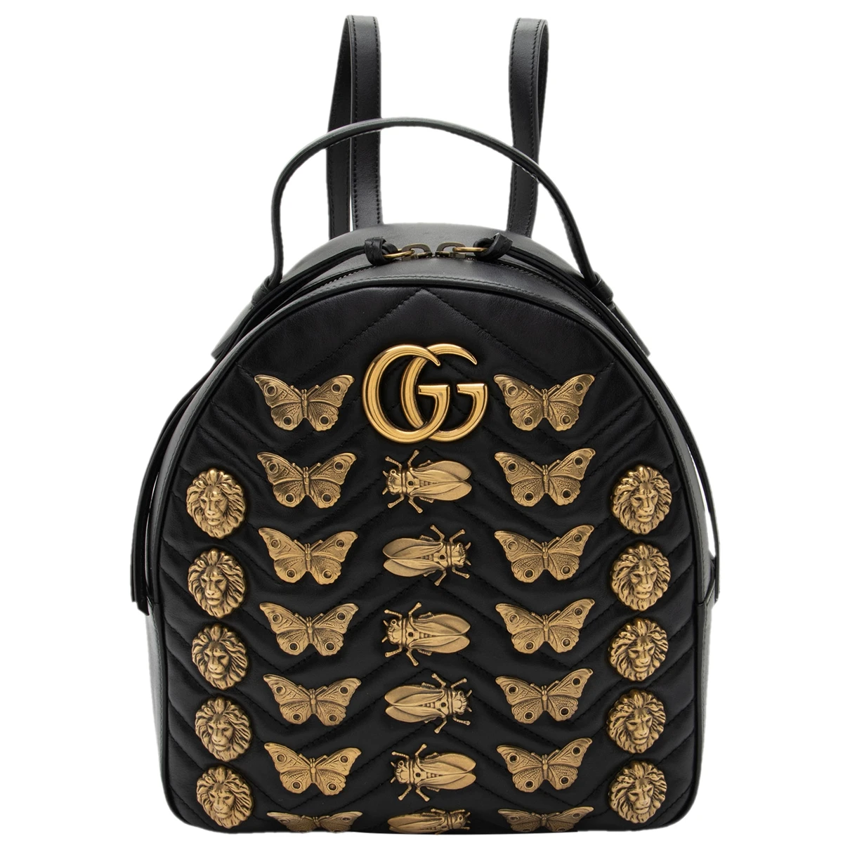 Pre-owned Gucci Marmont Leather Backpack In Black